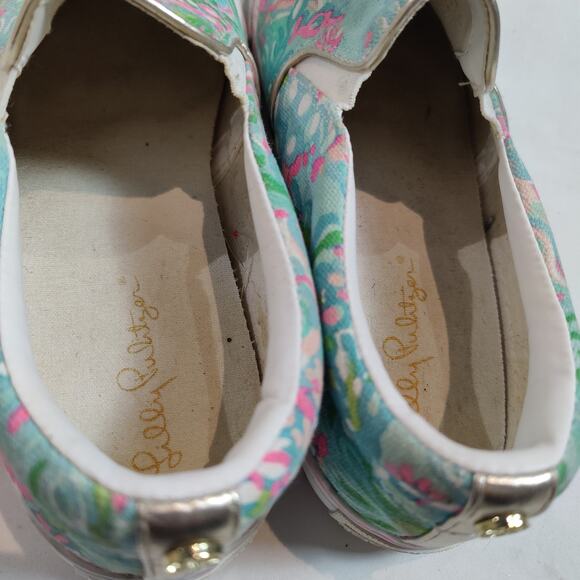 Lilly Pulitzer Women's Sz 9 Julie Blue Ibiza Comfort Sneaker Slip On Pink - Picture 8 of 9